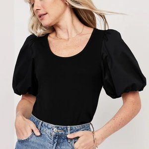 Old Navy Women's Black Cropped Blouse with Puffed Sleeves, Size XXL